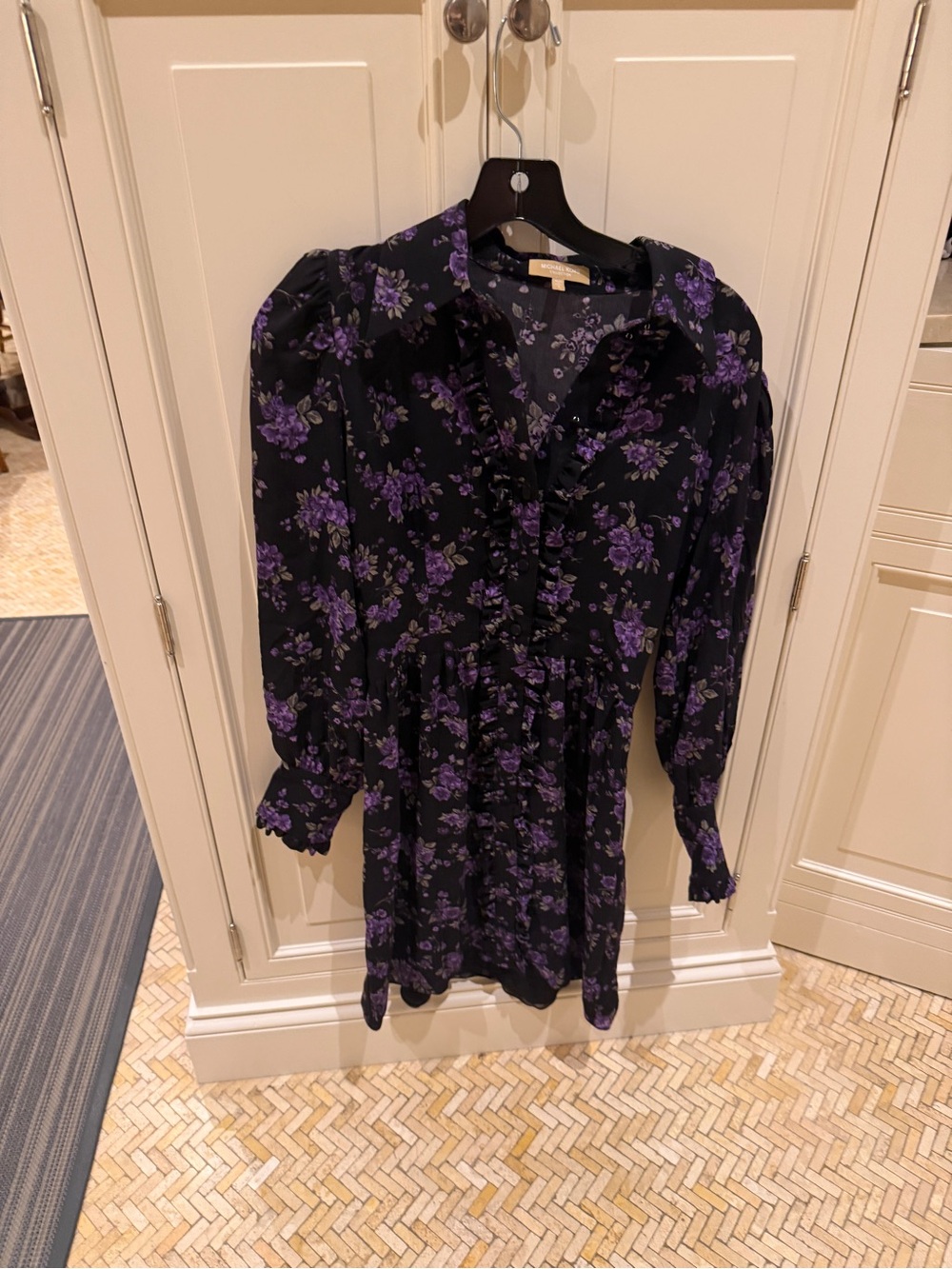 Michael Kors Collection Black Dress with Purple Floral Print